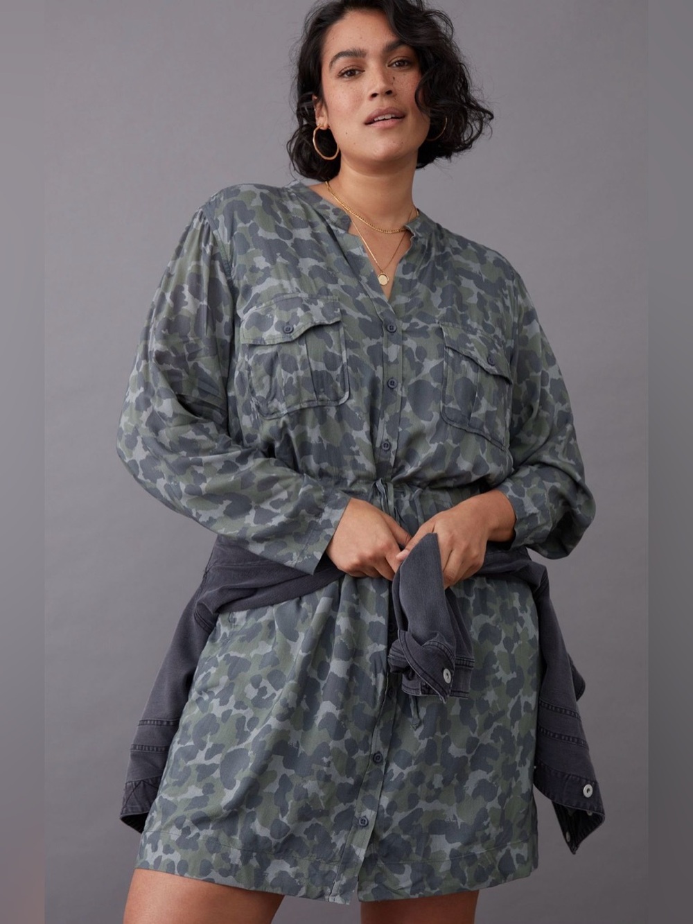 Anthropologie Cloth & Stone Nina Camo Shirt Dress Mini XSP NWT Casual Boho